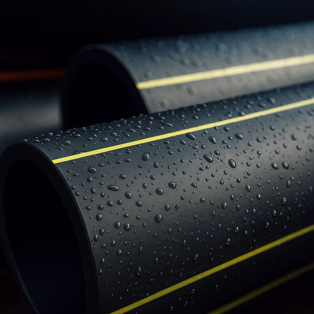 Полиэтиленовые трубы ПЭ100 с жёлтой полосой, производство Юг Полимер