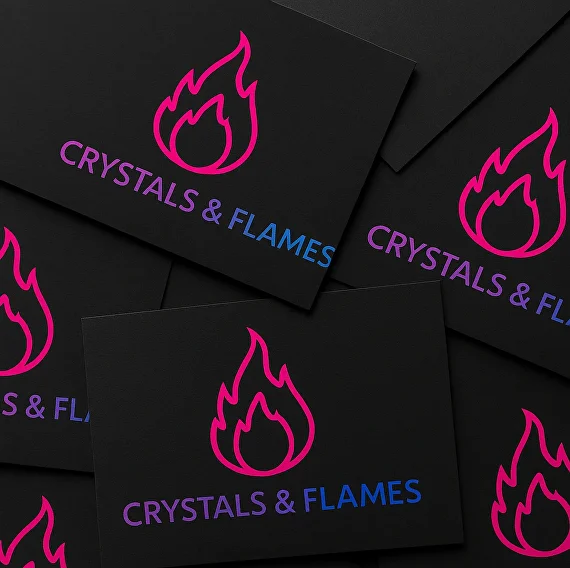 Crystals & Flames branded product packaging